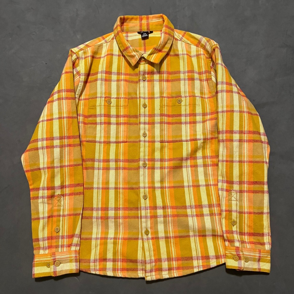 Cotopaxi Men's Mero Heavyweight Organic Flannel Shirt Medium Orange Yellow Plaid